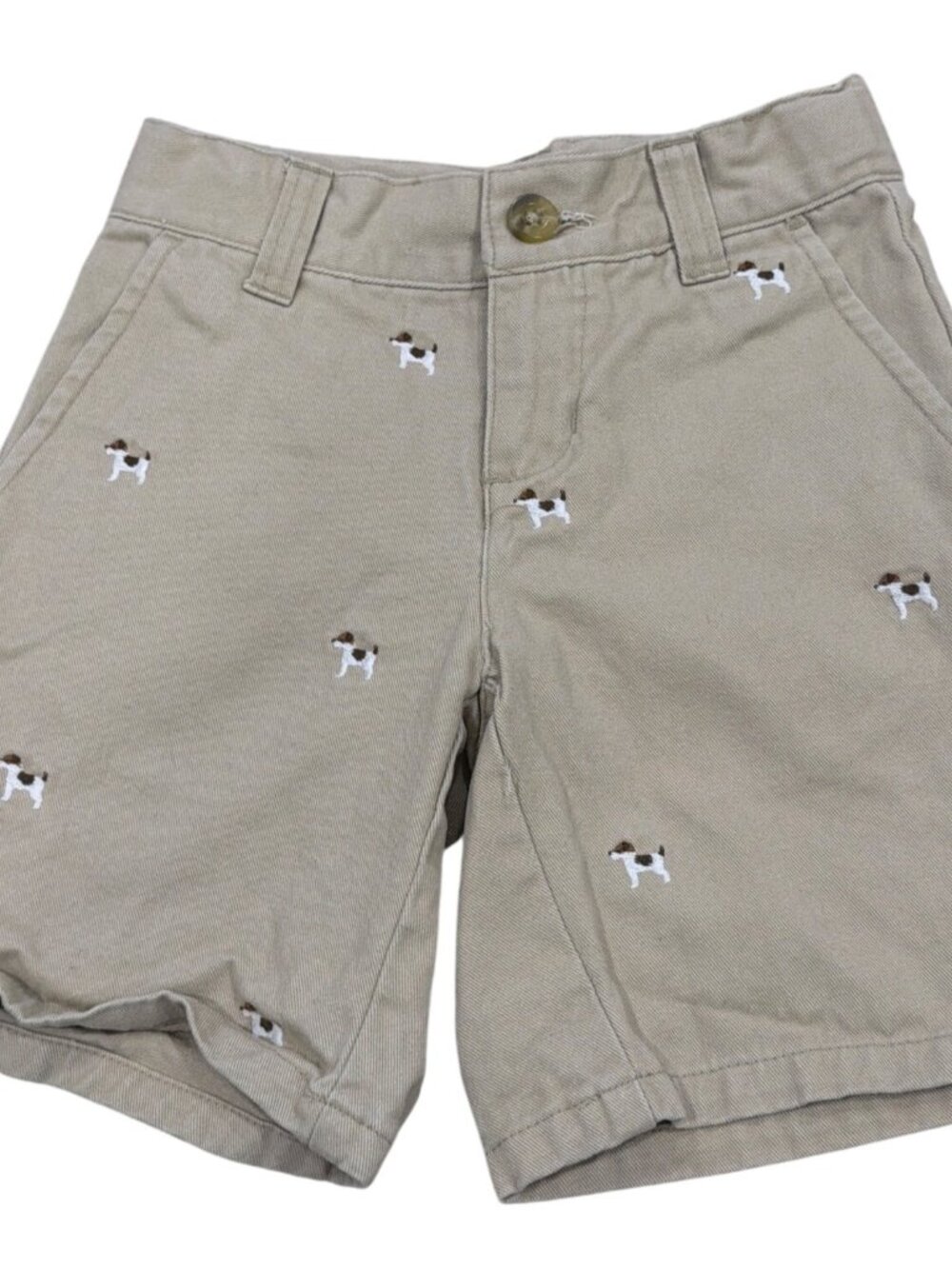 Janie And Jack Embroidered Dog Khaki Shorts Size 3 Boys Beige Cotton Casual
